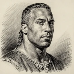 a medieval portrait of Ronnie Coleman, hand drawn by Leonardo da Vinci, pencil on paper,