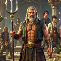 highly detailed portrait of god poseidon holding a trident in gta v, stephen bliss, unreal engine, fantasy art by greg rutkowski, rhads, ferdinand knab, makoto shinkai and lois van baarle, ilya kuvshinov, rossdraws, tom bagshaw, global illumination, radiant light, detailed and intricate environment