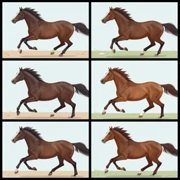 4 frames of a horse running frame - by - frame from a video clip