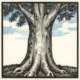 a drawing of a tree trunk with a sky in the background, a woodcut by jose clemente orozco, pixabay, modern european ink painting, woodcut, ultrafine detail, henry moore