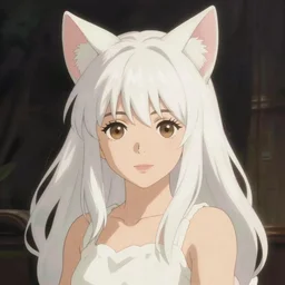 white hair anime girl with cat ear, Ghibli studio, cute, cinema, Spirited Away