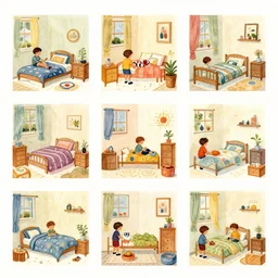pretty amorphous storybook illustration collage boys bedroom
