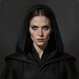 portrait of a woman by greg rutkowski, only her eyes are visible, wearing black robes, evil attitude, star wars expanded universe, she is about 6 0 years old, highly detailed portrait, digital painting, artstation, concept art, smooth, sharp foccus ilustration, artstation hq