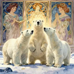 wholesome animation key shot, polar bears, studio ghibli, pixar and disney animation, sharp, disney concept art watercolor illustration by mandy jurgens and alphonse mucha and alena aenami, pastel color palette, dramatic lighting