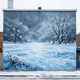 ice storm as graffiti mural by lee, masterpiece, trending on artstation