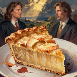apple pie, vertical pinstripes, ryoji ikeda, covered in splashes of paint, vincent di fate, sandra chevrier, a thick slice of apple pie, chesley bonestell, vincent di fate