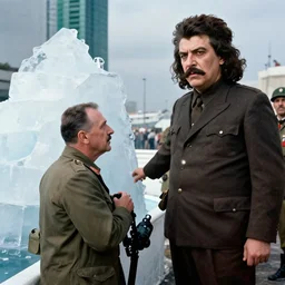 stalin kills trotsky with an icebreaker in mexico in hyper realism