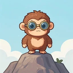 shaggy round ape with steampunk glasses, standing in the top of the mountain, art by ovopack, tatsuro kiuchi, yoji shinkawa, cute, cartoon, 3 d art, c 4 d, unreal engine, fantasy, gold color scheme, perfect lighting, smooth, digital art, concept art, trending on artstation