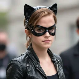 Emma Watson as Catwoman, XF IQ4, 150MP, 50mm, f/1.4, ISO 200, 1/160s, natural light, Adobe Lightroom, photolab, Affinity Photo, PhotoDirector 365, filling the frame, rule of thirds, symmetrical balance, depth layering, headroom