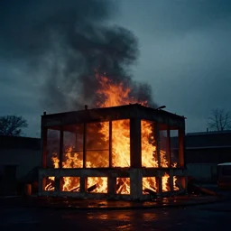 building on fire, almost night, dim light, bad weather, ultra hd, ultra sharp, hyper detailed, 8 k, shot on 3 5 mm film camera, smooth sharp focus, realism, tumblr aesthetic, we heart it aesthetic, archdaily, wallpaper,