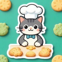 cat wearing chefs hat baking biscuits sticker