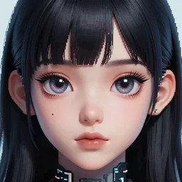 A pixel art, pointillisme potrait of a cyberpunk cyborg girl with big and cute eyes, fine-face, realistic shaded perfect face, fine details. Very anime style. Realistic shaded lighting poster by Ilya Kuvshinov katsuhiro, magali villeneuve, artgerm, Jeremy Lipkin and Michael Garmash, Rob Rey and Kentarõ Miura style, trending on art station