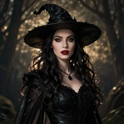 beautiful dark witch portrait cinematic, realistic, detailed