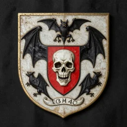 an old coat of arms with skull bats