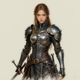 photo drawing painting portrait of a noble young woman with a sword in style of game art lord of the rings banner saga ashes of gods toriyama miyazaki gantz miura kentaro photorealistic cyberpunk steampunk frank miller alex ross trending