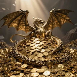dragon resting atop a horde of golden coins, fantasy concept art by noah bradley