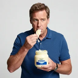 Tucker Carlson eating an entire jar of mayonnaise and looking really salty about it