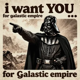 darth vader pointing saying “i want YOU for galactic empire” in a 60s, grunge, poster style