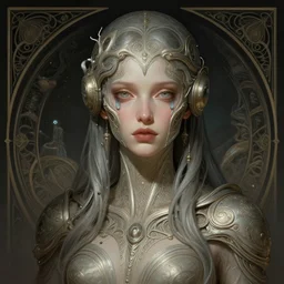 A full portrait of a beautiful post apocalyptic offworld cryodreamer, intricate, elegant, highly detailed, digital painting, artstation, concept art, smooth, sharp focus, illustration, art by Krenz Cushart and Artem Demura and alphonse mucha