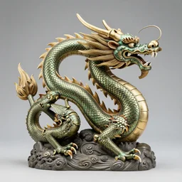a studio photo of a dragon statue designed by yoshitaka amano