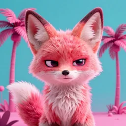 fennec fox, neon pink, palm trees, furry, cute, smug facial expression, disney zootopia, zootopia, concept art, aviator sunglasses, smug expression, synthwave style, artstation, detailed, award winning, dramatic lighting, miami vice