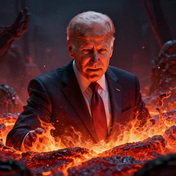 evil joe biden emerging from lava, horror, stylized, artgerm, artstation, hd, cgsociety, cgi, realistic, dramatic, cinematic, artistic, trending, detailed