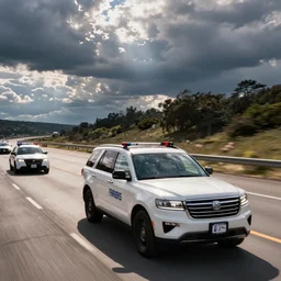 close up photo donald trump driving white suv, freeway, police cars, ap news photo