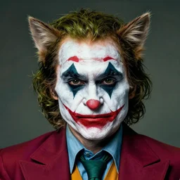 Mauricio Macri in Elaborate Cat Makeup and prosthetics designed by Rick Baker, Hyperreal, Head Shots Photographed in the Style of Annie Leibovitz, Studio Lighting, Mauricio Macri as the Joker as a cat