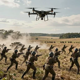 a civil war era army ready to engage, drone shot, daylight, dramatic lighting, artstation, cinestill colour, anamorphic