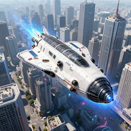 a space ship in a manga style on a futuristic tokyo 3 d rendering