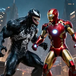 venom fighting iron man, cinematic