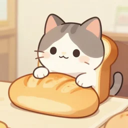 cute cat made of a loaf of bread anime drawing