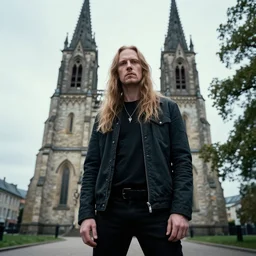 Photo of euronymous standing near the church