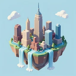 low poly art of new york surrounded by waterfalls on a floating island in the sky, isometric art, 3d render, ray tracing, high detail, artstation, concept art, behance, smooth, sharp focus, ethereal lighting, unreal engine 5