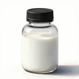 concept art of a dietary supplement in a transparent round bottle filled with milk, black top, by aenaluck, artgerm, greg rutkowski, white tones, white background, digital painting, artstation, concept art, smooth, sharp foccus ilustration hq