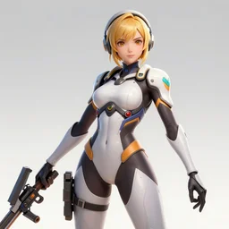 highly detailed, digital art, pixiv fanbox, trending on artstation, ray tracing, volumetric lighting, sharp focus, hq, overwatch style tank female character, long messy wild white hair and blue eyes, front and back view, design sheet, arcane, by artgerm, wlop, greg rutkowski, miyazaki hayao