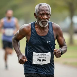 award - winning rugged old black man extremely tired after running