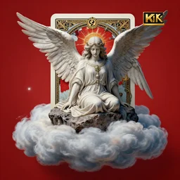 beautiful digital fantasy illustration of cloudswith a red background, poster art by victo ngai, behance contest winner, vanitas, wiccan, tarot card, angel sitting on a rock, an ultrafine detailed painting by peter mohrbacher, high detail texture, unreal engine, 8 k, photographic quality, ultra hyper realistic quality, 8 k definiton, hyper - realistic, cinematic, cinematic lighting