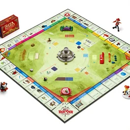 promotional art for a board game, game is a combination between risk and monopoly.