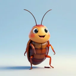 colorful full body shot of a smiling cute anthropomorphic cockroach, with long thin antennae, trending on artstation, trending on deviantart ,cinematic backlighting, 8k, symmetrical, correct proportions, hyper detail illustration by tim schafer, by peter chan, vibrant colors, by pixar, orange lights, pink shadows