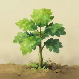 a small oak sapling in the style of studio ghibli