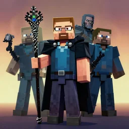 full character potrait of a genetic combination between minecraft & walter white, holding a ceremonial staff, wearing a cloak, zdzislaw beksinski, lewis jones, dariusz zawadzki, wayne barlow, warhammer fantasy, cold hue's, warm tone gradient background, concept art, 4 k, ultra - high - definition