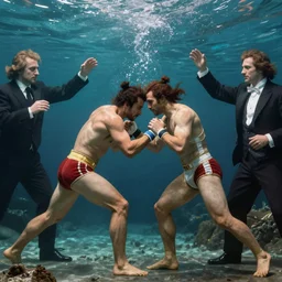 epic beautifull renaissance portrait of a 2 wrestlers fighting underwater, art by * christy lee rogers * ( with help of mario testino and peter lindbergh, marta syrko and neil leifer )