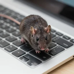 rat on desktop computer keyboard