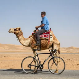 a  camel riding a bike