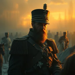 portrait of a prussian kaiser on the frontline, atmospheric lighting, golden hour, intricate painting by greg rutkowski, rhads, ferdinand knab, makoto shinkai, lois van baarle, ilya kuvshinov, ruan jia, tom bagshaw