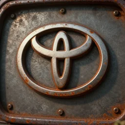 steampunk rusty toyota logo cinematic lighting 3D render intricate details,