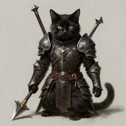a cat equipped with dark souls style armor and weapons, dramatic lighting, digital painting