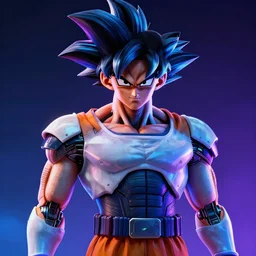 goku as a cyber robot, cyberpunk, rgb, realistic, cinematic, neon,