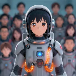 character concept of a girl wearing a futuristic grey astronaut suit with orange glowing liquid pipes in the chest of her suit. coherent face, cute button anime button eyes. vibrant colors, soft lighting, 8 k, octane render. by makoto shinkai, stanley artgerm lau, wlop, rossdraws, james jean, andrei riabovitchev, marc simonetti, krenz cushart, sakimichan, d & d trending on artstation, digital art.